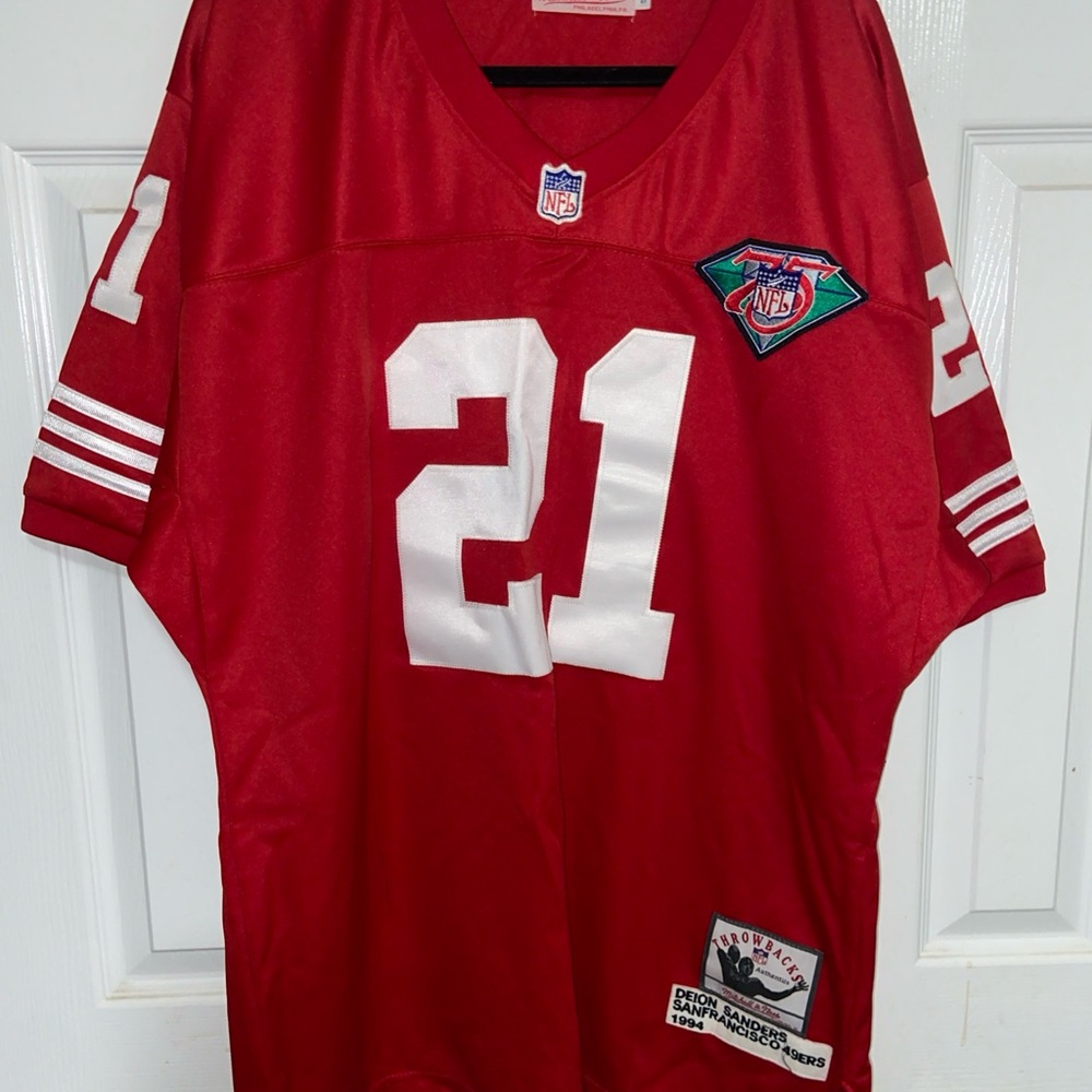 Mitchell & Ness Red and White #21 Football Jersey